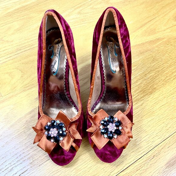 Poetic License Heels Velvet Peep Toe Jewels Magenta (8) - Picture 2 of 8